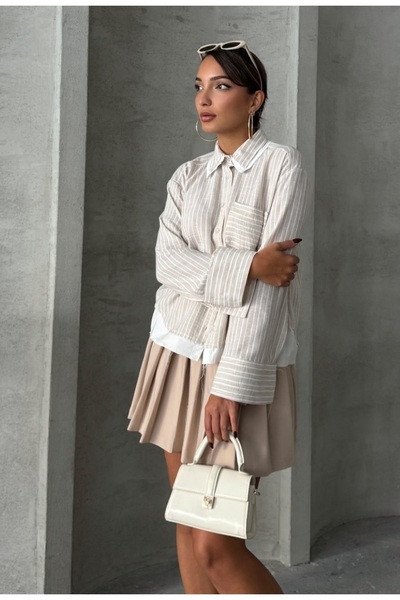 TOPSHOW Риза с един джоб на райета от ленена смес