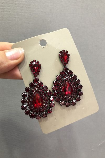 Hayalperest boncuk Dark Gray Earrings with Dark Burgundy Crystal Glass Stones
