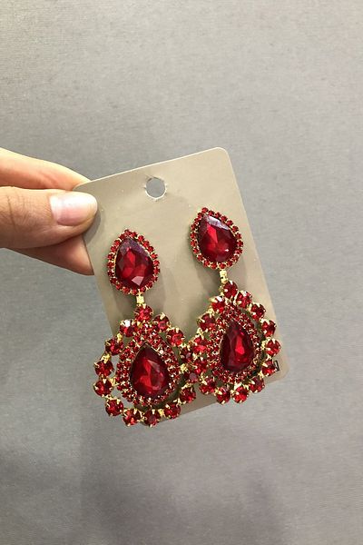 Hayalperest boncuk Gold Yellow Earrings with Light Red Crystal Glass Stones