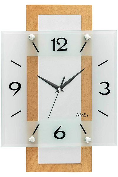 AMS Wall Clock 5507, Quartz, Silver, Analogue, Modern