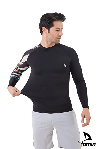 DOMİN SPOR Ανδρικό μακρυμάνικο μονό μανίκι κρανίο με μοτίβο συμπίεσης γυμναστικής αθλητικό μπλουζάκι σώματος