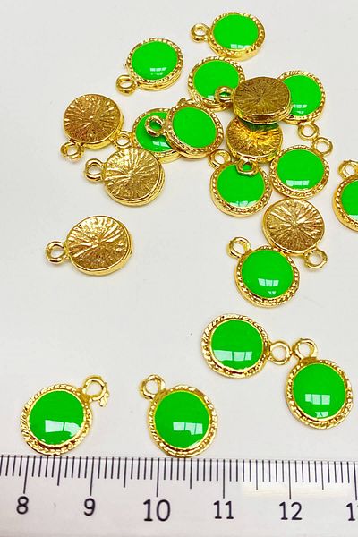 Hayalperest boncuk Green Round Enamel Pendant 1 Piece