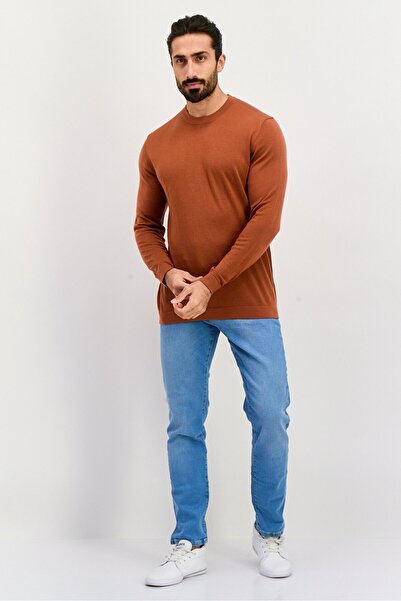 Esprit Men Crew Neck Textured Long Sleeves Sweatshirt, Dark Rust