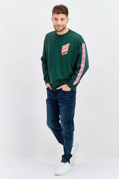 WRANGLER Men Crew Neck Long Sleeve Graphic Print Sweatshirt, Green