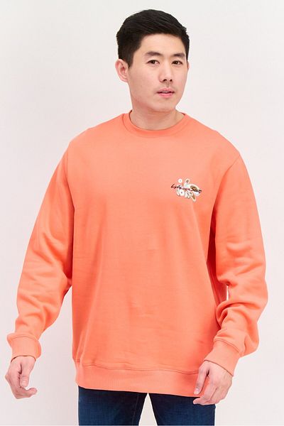 Lyle & Scott Men Crew Neck Long Sleeve Graphic Sweatshirt, Orange Combo