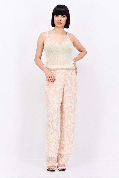 Scotch & Soda Women Slim Fit Wide Leg Plain Pants, Pink Combo