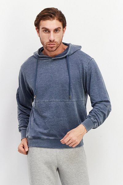 Sovereign Code Men Hooded Neck Heather Washed Long Sleeves Sweatshirt, Navy