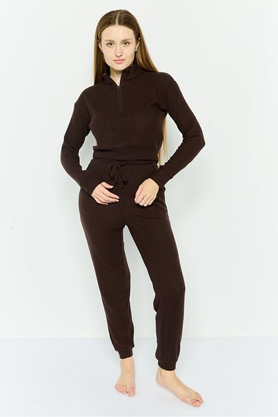 Brave Soul Women 2 Pieces Textured Payams Set, Brown