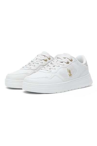 U.S. Polo Assn. Women's Beige Low-Top Casual Sneakers with Iconic Branding for a Clean Look