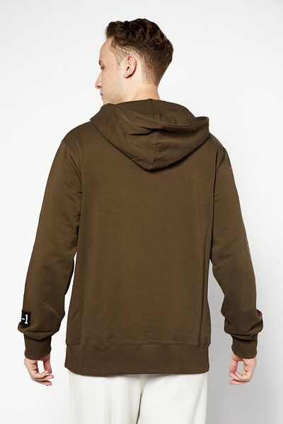 KA-1 Men Hooded Graphic Print Long Sleeve Sweatshirt, Olive Combo