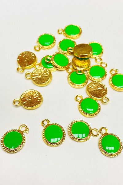 Hayalperest boncuk Green Round Enamel Pendant 1 Piece