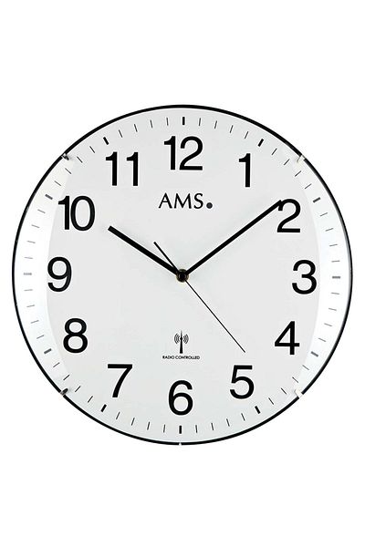 AMS Ceas de perete 5960, cuarț, alb, analogic, modern