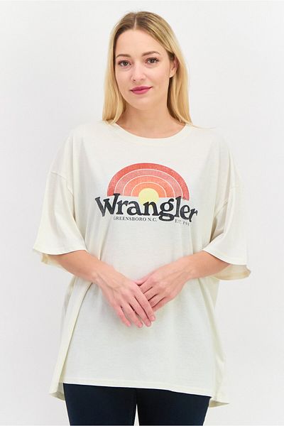 WRANGLER Women Round Neck Short Sleeves Graphic Print T-shirt, White