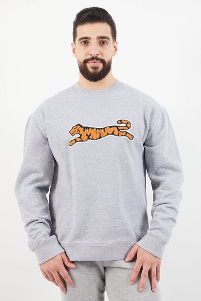 Le tigre Men Crew Neck Long Sleeve Patch Logo Sweatshirt, Grey