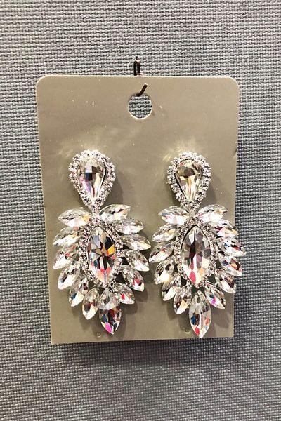 Hayalperest boncuk Oval White Earrings with Transparent Crystal Stones