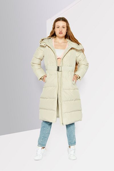 Lacoste Women Quilted Belted Hooded Jacket, Beige