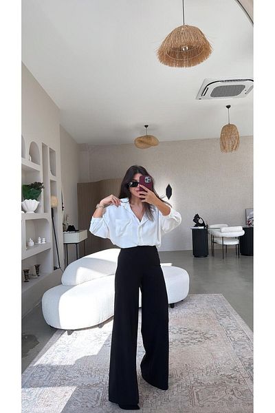 Buket Teke Black Classic Palazzo Trousers
