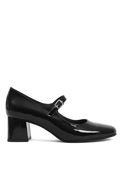 Celal Gültekin Kadın Siyah Tokalı Kalın Topuklu Rugan Deri Klasik Ayakkabı