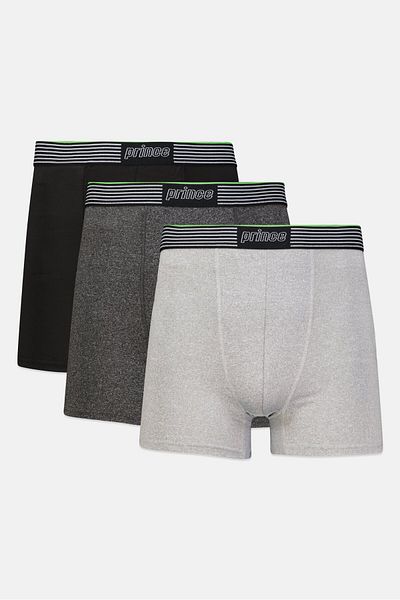 Prince Men 3 Pieces Brand Logo Boxer Brief, Black