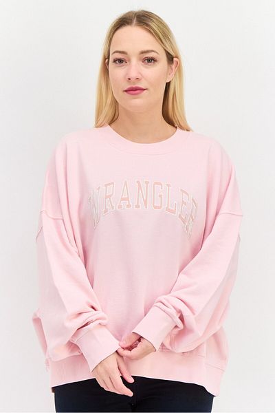 WRANGLER Women Crew Neck Embroidered Logo Sweatshirt, Pink