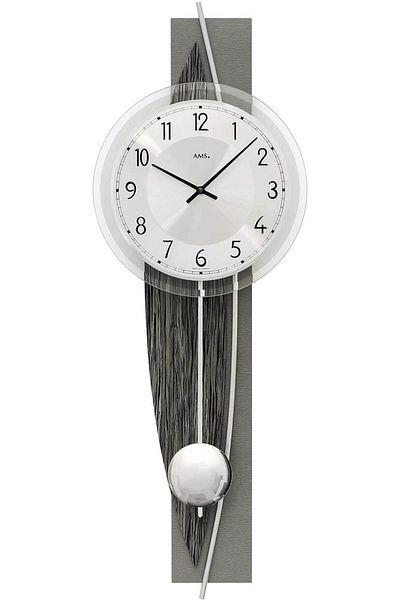 AMS Wall Clock 7458, Quartz, Silver, Analogue, Modern