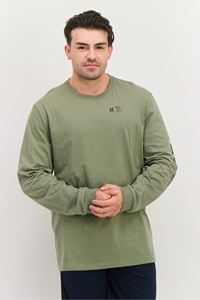 Hurley تي شيرت رجالي رياضي بأكمام طويلة مناسب للخارج، زيتوني