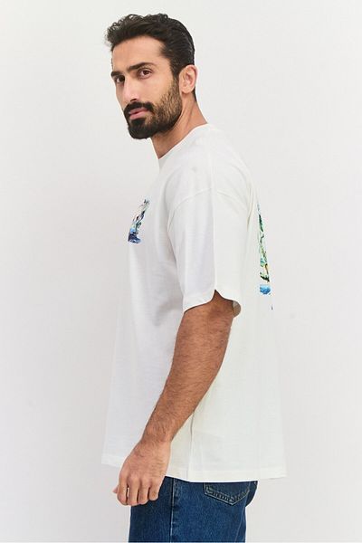 Good For Nothing Men Oversized Fit Crew Neck Short Sleeve Graphic Print T-shirt, Off White Combo