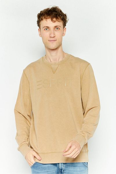 Esprit Men Round Neck Long Sleeves Brand Logo Sweatshirt, Khaki Beige