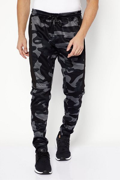 Burnside Men Drawstring Camouflage Sweatpants, Black Combo