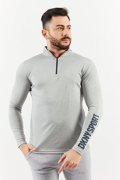 DKNY Sport Men Mock Neck Brand Logo Print Long Sleeves Half Zip Jacket, Silver