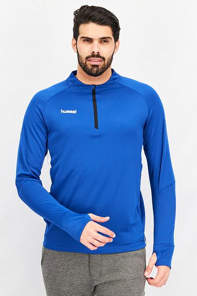 hummel Men Sportswear Fit Half Zip Long Sleeve Brand Logo Sweatshirts, Navy Combo