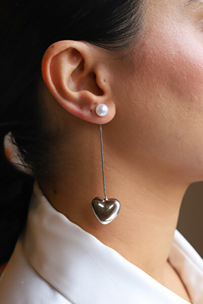 Brillo Chain Dangle Heart Pearl Earrings