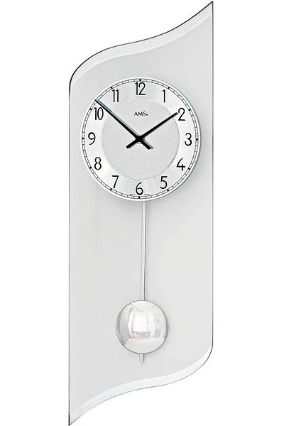 AMS Wall Clock 7436, Quartz, Silver, Analogue, Modern