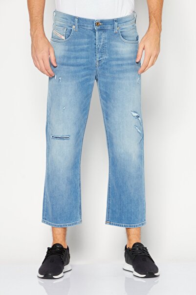 Diesel Men Regular Fit Ripped Non-Stretchable Jeans, Blue