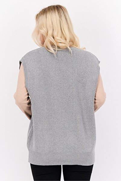 Esprit Women V-Neck Knitted Sweater Vest, Grey