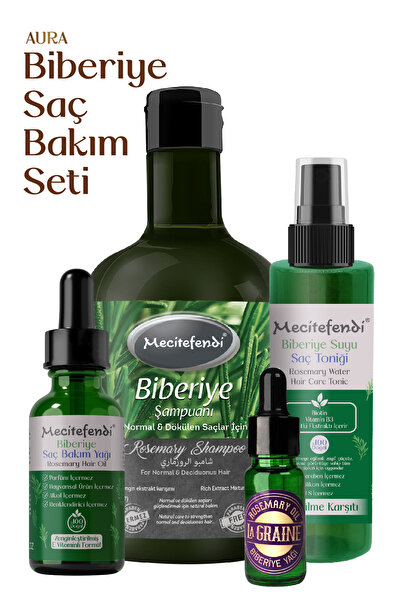 Mecitefendi Biberiye 4'lü Saç Bakım Seti Aura - Biberiye Şampuan, Biberiye Serum, Biberiye Tonik, Biberiye Yağ