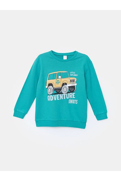 LC Waikiki Lcw Kids 2-Piece Set - Turquoise Cycling Print Sweatshirt and Sweatpants for Baby Boy