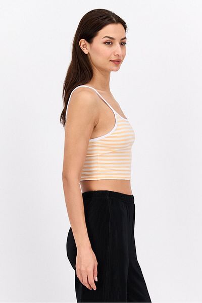 Daisy Street Women U Neck Sleeveless Stripe Tank Top, Peach