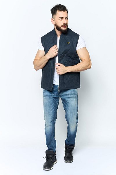 Lyle & Scott Men Brand Logo Quilted Jacket Vest, Navy
