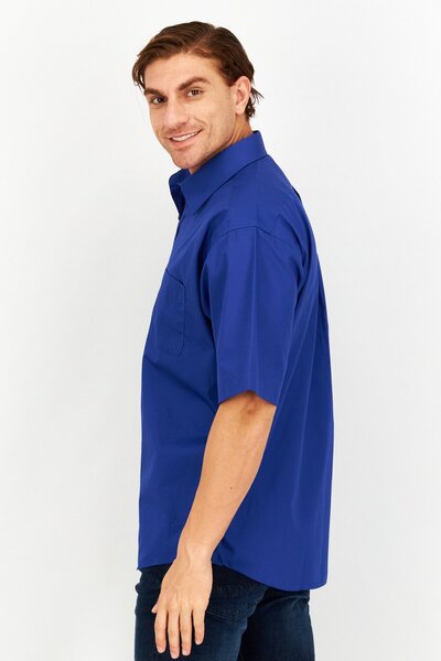 Forsyth Men Regular Fit Short Sleeve Plain Dress Shirt, Blue