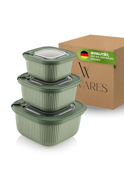 Viwares Frischhaltedosen im 3er Set mit transparentem Ventildeckel 3 Größen (600ml/1100ml/1800ml)