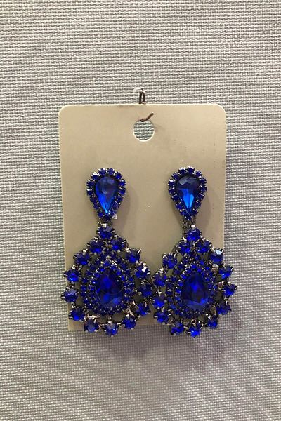 Hayalperest boncuk Saks Dark Gray Oval Earrings with Blue Crystal Stones