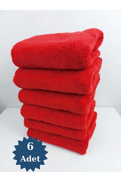 Mef Collection Microfiber Towel Non-Stain Towel Hairdresser Towel Red 50X90 cm 6 Pieces