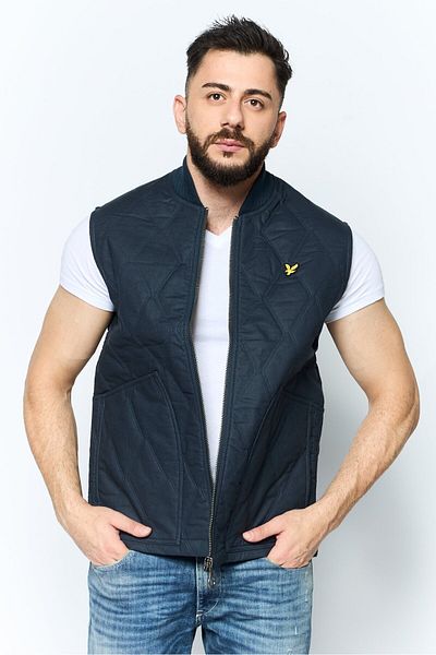 Lyle & Scott Men Brand Logo Quilted Jacket Vest, Navy