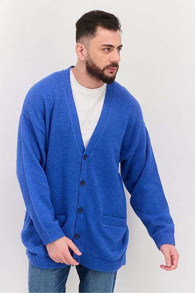 Esprit Men V-neck Knitted Long Sleeves Cardigan, Royal Blue