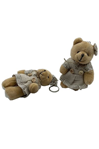 Hayalperest boncuk Bej Kıyafetli Ekose Kız Peluş Ayıcık 9 cm