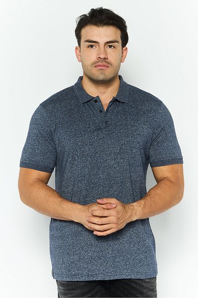 Threadbare Men Regular Fit Short Sleeve Heather Polo Shirt, Navy