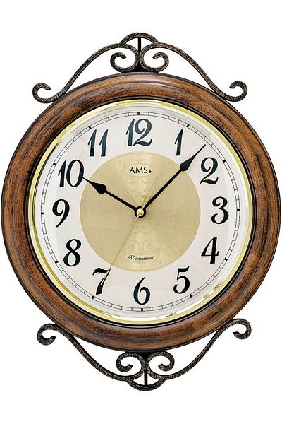 AMS Wall Clock 9565, Quartz, White, Analogue, Classic