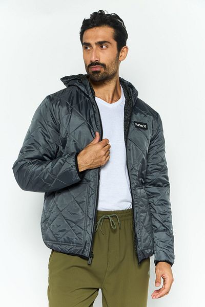 Hurley Men Sportwear Fit Hooded Outdoor Jacket, Grey