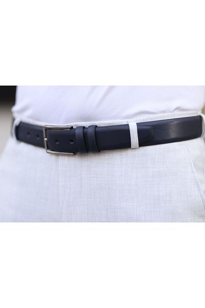 Bürke Tmavě modrý kožený pánský pásek s kovovou přezkou Classic Fabric Kalhoty pásek 3,5 cm